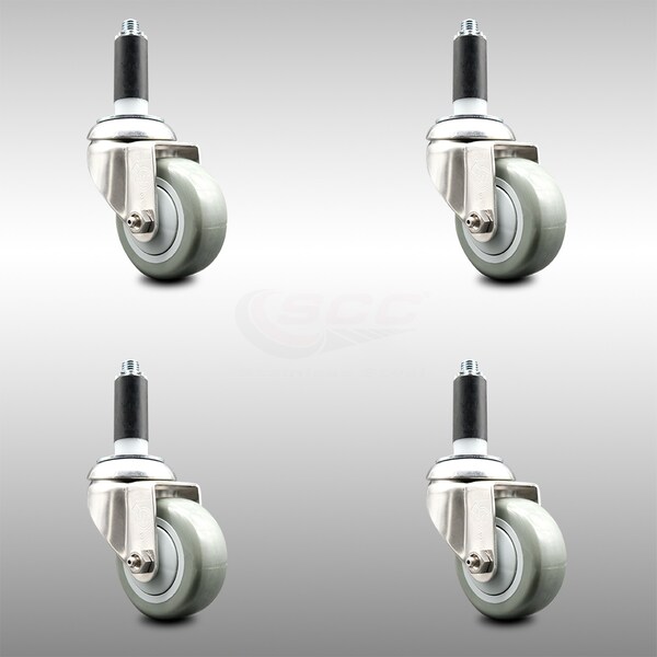 3 Inch 316SS Gray Polyurethane Swivel 1 Inch Expanding Stem Caster Set SCC